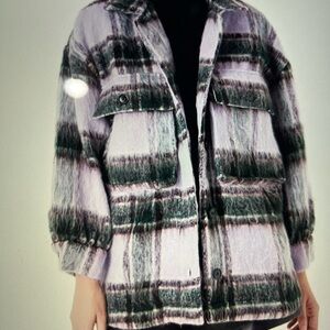 GREY LAB Checkered Utility Jacket in Green and Lavender